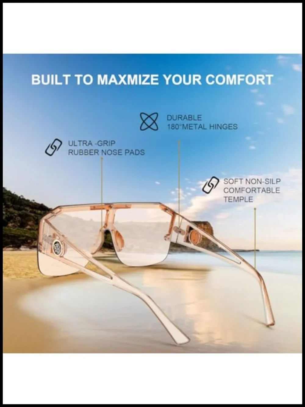 Square Oversized Shield Sunglasses UV400 Protection